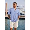 COOFANDY Men’s Casual Henley Shirt Short Sleeve Band Collar Linen Shirt Summer Beach Hippie T-Shirts(Striped Blue)