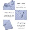 COOFANDY Men’s Casual Henley Shirt Short Sleeve Band Collar Linen Shirt Summer Beach Hippie T-Shirts(Striped Blue)
