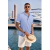 COOFANDY Men’s Casual Henley Shirt Short Sleeve Band Collar Linen Shirt Summer Beach Hippie T-Shirts(Striped Blue)
