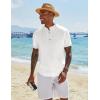 COOFANDY Men’s Casual Henley Shirts Short Sleeve Summer Beach T-Shirts Banded Collar Henleys Button Tee Shirt(All White)