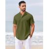 COOFANDY Men’s Casual Henley Shirts Short Sleeve Summer Beach T-Shirts Banded Collar Henleys Button Tee Shirt(Army Green)
