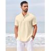 COOFANDY Men’s Casual Henley Shirts Short Sleeve Summer Beach T-Shirts Banded Collar Henleys Button Tee Shirt(Beige)