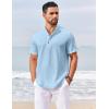 COOFANDY Men’s Casual Henley Shirts Short Sleeve Summer Beach T-Shirts Banded Collar Henleys Button Tee Shirt(Blue)