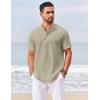 COOFANDY Men’s Casual Henley Shirts Short Sleeve Summer Beach T-Shirts Banded Collar Henleys Button Tee Shirt(Gray Green)