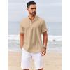 COOFANDY Men’s Casual Henley Shirts Short Sleeve Summer Beach T-Shirts Banded Collar Henleys Button Tee Shirt(Khaki)