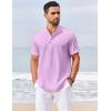 COOFANDY Men’s Casual Henley Shirts Short Sleeve Summer Beach T-Shirts Banded Collar Henleys Button Tee Shirt(Light Purple)