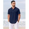 COOFANDY Men’s Casual Henley Shirts Short Sleeve Summer Beach T-Shirts Banded Collar Henleys Button Tee Shirt(Navy Blue)