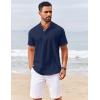 COOFANDY Men’s Casual Henley Shirts Short Sleeve Summer Beach T-Shirts Banded Collar Henleys Button Tee Shirt(Navy Blue)