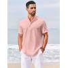 COOFANDY Men’s Casual Henley Shirts Short Sleeve Summer Beach T-Shirts Banded Collar Henleys Button Tee Shirt(Pink)