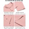 COOFANDY Men’s Casual Henley Shirts Short Sleeve Summer Beach T-Shirts Banded Collar Henleys Button Tee Shirt(Pink)