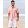 COOFANDY Men’s Casual Henley Shirts Short Sleeve Summer Beach T-Shirts Banded Collar Henleys Button Tee Shirt(Pink)