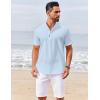 COOFANDY Men’s Casual Henley Shirts Short Sleeve Summer Beach T-Shirts Banded Collar Henleys Button Tee Shirt(Sky Blue)