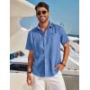 COOFANDY Men’s Casual Linen Shirts Short Sleeve Button Down Shirt Summer Beach Tops(Blue)
