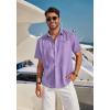 COOFANDY Men’s Casual Linen Shirts Short Sleeve Button Down Shirt Summer Beach Tops(Light Purple)