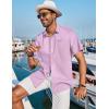 COOFANDY Men’s Casual Linen Shirts Short Sleeve Button Down Shirt Summer Beach Tops(Pink)