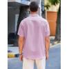 COOFANDY Men’s Casual Linen Shirts Short Sleeve Button Down Shirt Summer Beach Tops(Pink)