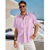 COOFANDY Men’s Casual Linen Shirts Short Sleeve Button Down Shirt Summer Beach Tops(Pink)