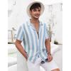 COOFANDY Men’s Casual Shirts Short Sleeve Button Down Shirts Fashion Textured Summer Beach Shirt(Blue Thick Stripe)