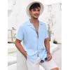 COOFANDY Men’s Casual Shirts Short Sleeve Button Down Shirts Fashion Textured Summer Beach Shirt(Clear Blue)