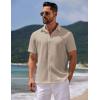COOFANDY Mens Casual Summer Beach Shirt Button Down Short Sleeve Shirts Vacation Shirt Cotton Linen Shirts(Khaki)