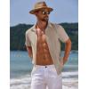 COOFANDY Mens Casual Summer Beach Shirt Button Down Short Sleeve Shirts Vacation Shirt Cotton Linen Shirts(Khaki)