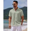 COOFANDY Mens Casual Summer Beach Shirt Button Down Short Sleeve Shirts Vacation Shirt Cotton Linen Shirts(Light Green)