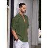 COOFANDY Men’s Cotton Linen Henley Shirt Casual Beach Hippie Shirts Long Sleeve T-Shirts(Army Green)