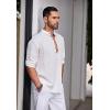 COOFANDY Men’s Cotton Linen Henley Shirt Casual Beach Hippie Shirts Long Sleeve T-Shirts(A_white)