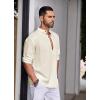 COOFANDY Men’s Cotton Linen Henley Shirt Casual Beach Hippie Shirts Long Sleeve T-Shirts(Beige)
