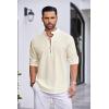 COOFANDY Men’s Cotton Linen Henley Shirt Casual Beach Hippie Shirts Long Sleeve T-Shirts(Beige)