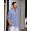 COOFANDY Men’s Cotton Linen Henley Shirt Casual Beach Hippie Shirts Long Sleeve T-Shirts(Blue White Striped)