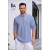 COOFANDY Men’s Cotton Linen Henley Shirt Casual Beach Hippie Shirts Long Sleeve T-Shirts(Blue White Striped)