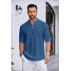 COOFANDY Men’s Cotton Linen Henley Shirt Casual Beach Hippie Shirts Long Sleeve T-Shirts(Dark Blue)