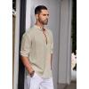 COOFANDY Men’s Cotton Linen Henley Shirt Casual Beach Hippie Shirts Long Sleeve T-Shirts(Khaki Henley)