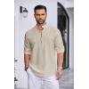 COOFANDY Men’s Cotton Linen Henley Shirt Casual Beach Hippie Shirts Long Sleeve T-Shirts(Khaki Henley)