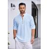 COOFANDY Men’s Cotton Linen Henley Shirt Casual Beach Hippie Shirts Long Sleeve T-Shirts(Light Blue)