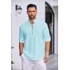 COOFANDY Men’s Cotton Linen Henley Shirt Casual Beach Hippie Shirts Long Sleeve T-Shirts(Light Blue Henley)