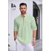 COOFANDY Men’s Cotton Linen Henley Shirt Casual Beach Hippie Shirts Long Sleeve T-Shirts(Light Green)
