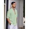 COOFANDY Men’s Cotton Linen Henley Shirt Casual Beach Hippie Shirts Long Sleeve T-Shirts(Light Green)