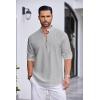 COOFANDY Men’s Cotton Linen Henley Shirt Casual Beach Hippie Shirts Long Sleeve T-Shirts(Light Grey)