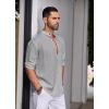 COOFANDY Men’s Cotton Linen Henley Shirt Casual Beach Hippie Shirts Long Sleeve T-Shirts(Light Grey)