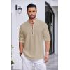 COOFANDY Men’s Cotton Linen Henley Shirt Casual Beach Hippie Shirts Long Sleeve T-Shirts(Light Khaki)