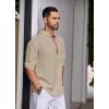 COOFANDY Men’s Cotton Linen Henley Shirt Casual Beach Hippie Shirts Long Sleeve T-Shirts(Light Khaki)