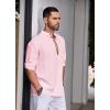 COOFANDY Men’s Cotton Linen Henley Shirt Casual Beach Hippie Shirts Long Sleeve T-Shirts(Pink)