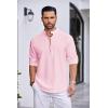 COOFANDY Men’s Cotton Linen Henley Shirt Casual Beach Hippie Shirts Long Sleeve T-Shirts(Pink)