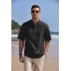 COOFANDY Men’s Cotton Linen Henley Shirt Short Sleeve Hippie Casual Band Collar Summer Beach T-Shirts(Black)