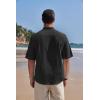 COOFANDY Men’s Cotton Linen Henley Shirt Short Sleeve Hippie Casual Band Collar Summer Beach T-Shirts(Black)