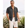 COOFANDY Men’s Cuban Guayabera Shirt Short Sleeve Button Down Shirts Casual Summer Beach Shirts(Dark Grey)