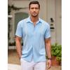 COOFANDY Men’s Cuban Guayabera Shirt Short Sleeve Button Down Shirts Casual Summer Beach Shirts(Light Blue)