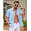 COOFANDY Men’s Cuban Guayabera Shirt Short Sleeve Button Down Shirts Casual Summer Beach Shirts(Light Blue)